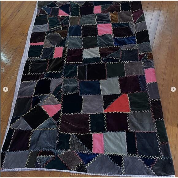 Antique Vintage Velvet Crazy Quilt Patchwork Hand Stitched Brown Purple Silky - Picture 14 of 16